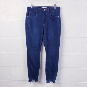 Loft Jeans Curvy Skinny Crop Mid-Rise Dark Wash Raw Hem Women's Size 6